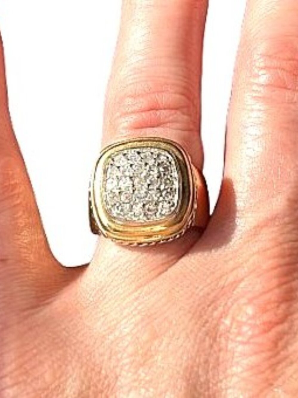 Vintage 90s Gold Cubic Zirconia Signet Style Cluster Statement Ring Size 5.5